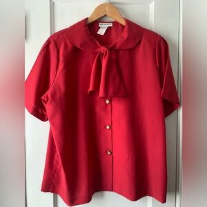Vintage Vicki Wayne Red Tie Neck Tie Neck Retro Secretary Blouse Sz 12